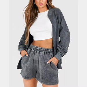 High Quality Women Acid washed Sweatpants and <b>Crop</b> <b>Top</b> Hoodie <b>Set</b> 2 Piece Short <b>Set</b> Streetwear for Winter 2 piece <b>set</b> Women - Product Image 4