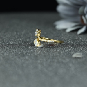 Luxury Pear Cut Moissanite Open <b>Ring</b> 925 <b>Sterling</b> <b>Silver</b> Gold Plated <b>Adjustable</b> Diamond Style Women Wedding Statement <b>Ring</b> - Product Image 2