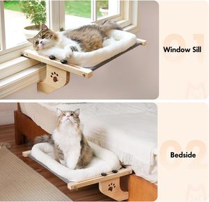 Hamac de fenêtre robuste pour chat, avec structure en bois et métal, pour grands chats, lit pour rebord de fenêtre, chevet, tiroir et armoire - Product Image 5