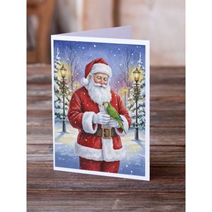 Confezione di 8 Biglietti d'Auguri Fantasiosi Formato A7 5x7 con Pappagallo Quaker Verde e Babbo Natale, Biglietti Bianchi con Buste - Product Image 2