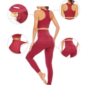 Ensemble de yoga 2 pièces pour femme, séchage rapide, couleur unie, taille haute, écologique, respirant, prix bas, vente en gros - Product Image 3