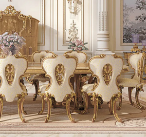 Juego de Comedor de Madera de Teca Sólida Dorada de Lujo, Estilo Europeo Clásico Tallado, para Uso en Hoteles, Hecho en Indonesia - Product Image 3