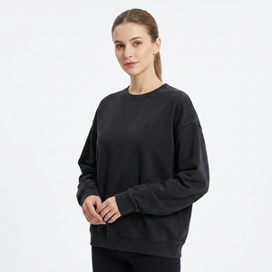 Sweat-shirt unisexe noir surdimensionné à col rond, manches régulières, couleur unie, pull décontracté, 100% coton tricoté, vêtement d'automne - Product Image 4