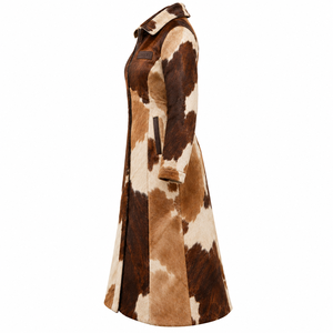 Caramel Brown Cowhide Fur Leather Trench <b>Coat</b> Front Zip Long <b>Duster</b> <b>Womens</b> Outerwear Oem Factory Supplier - Product Image 4