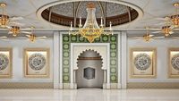 Mur Qibla en marbre classique islamique de luxe, art en pierre artisanal, design moderne, résistant aux intempéries, entièrement personnalisable, intérieur