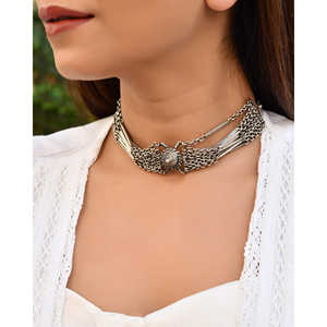 Meera Jaipur Devika Fashion <b>Layered</b> <b>Silver</b> <b>Necklace</b> - Product Image 2