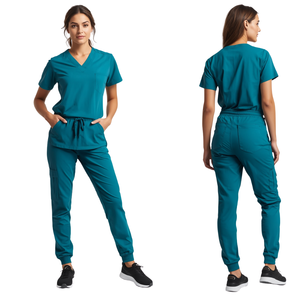 Uniforme Médico Premium para Mujer en Color Verde Caribe, Ligero y Elástico, con Diseño Moderno de Pantalones Tipo Jogger - Product Image 2
