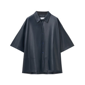 Chemises en cuir 100% pour hommes, dernier design, manches courtes, haute qualité, respirantes, imperméables, col montant, hiver, couleurs personnalisées, OEM - Product Image 1
