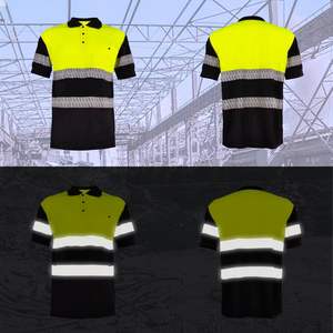 Camiseta Polo de Seguridad Reflectante Verde y Negra con Logotipo Personalizado, Ropa de Trabajo de Manga Corta con Bandas Reflectantes Fuertes en Mangas y Cintura - Product Image 5