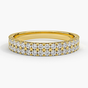 Bague à double rangée de diamants ronds à griffes partagées - Product Image 2