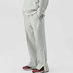 Custom Streetwear Flare Jogger Grey Cotton Sweatpants <b>Split</b> Bottom Loose Wide Leg Mens Sweatpants With Pockets - Product Image 2