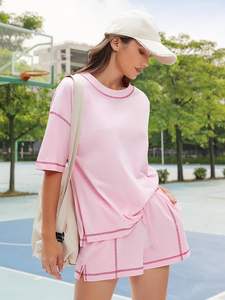 Conjunto de Dos Piezas para Mujer, Camiseta y Pantalones Cortos, Ropa Casual de Verano, Atuendo Combinado para Damas, Suave y Cómodo - Product Image 3