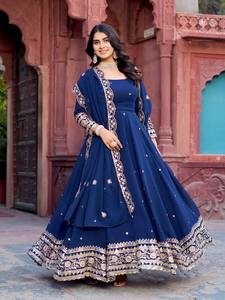 Robe en tissu faux georgette avec micro-travaux de broderie, pantalon et dupatta assortis. Couleurs magnifiques et un look élégant, parfait pour les occasions traditionnelles. - Product Image 2