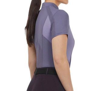 Camisa de equitación para mujer, precio mayorista, transpirable, media cremallera, diseño personalizado, logo, manga corta, corte ajustado, algodón y lona. - Product Image 4
