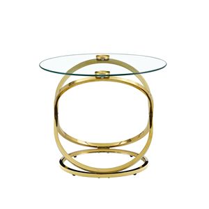 Tavolino da Caffè Moderno Rotondo in Vetro con Finitura Cromata per Soggiorno, Piano in Vetro Temperato Dorato - Product Image 4