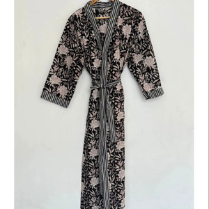 Bata de algodón con estampado floral, bata de baño ligera para mujer, ropa de dormir de verano - Product Image 1