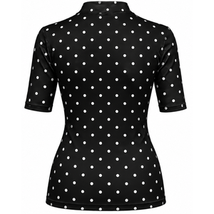 <b>Black</b> Polka Dot <b>Women</b> Mock Neck Short Sleeve T <b>Shirt</b> Slim Fit Stretch Casual Printed Top Fashion Summer Apparel Wholesale Custom - Product Image 2