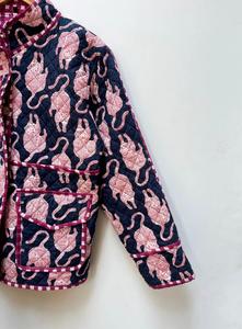 Handmade Leopard Print Quilted Eco-Friendly Reversible Floral Bomber <b>Jacket</b> Cotton Winter - Product Image 3