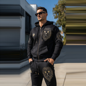 Conjunto de Chándal Personalizado con Pedrería de Estrellas para Hombre, Estilo Urbano, Sudadera con Cremallera y Pantalones de Chándal con Pedrería, Conjunto Deportivo para Hombre - Product Image 2