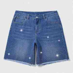 Pantalones Cortos de Lona Vaquera de Alta Calidad, Cintura Alta, Azules, Casuales, con Cordón Elástico, de Secado Rápido, 180g, Estampado Digital para Hombre - Product Image 4