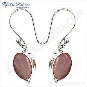 925artpalace Comfortable Rose Quartz Simple Gemstone <b>Stud</b> <b>Earrings</b> Lovable <b>Silver</b> Design - Product Image 1