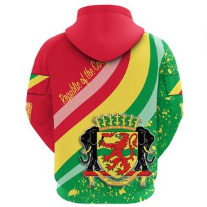Sweat-shirt à capuche pour homme avec imprimé du drapeau de la République du Congo, manches longues, coupe décontractée, style régulier - Product Image 3