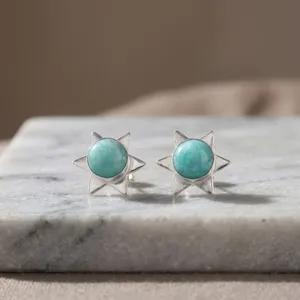 Niharika Gems Handmade 925 Sterling Silver Plated <b>Earring</b> In Blue Amazonite Gemstone For Women And <b>Girls</b> Wear In Wedding Party - Product Image 4