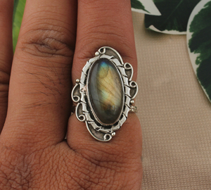Natural Turquoise Classic Bezel <b>Set</b> 925 <b>Sterling</b> <b>Silver</b> Blue Flash Gemstone <b>Ring</b> for Women Handcrafted Fine Jewelry Wholesale - Product Image 1