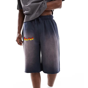 Shorts Bermuda en coton pour homme avec logo flamme, taille élastique, vêtements décontractés - Product Image 1