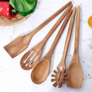 Wholesale Handmade Acacia Wooden Cooking Spoon Set Eco-Friendly Kitchen With <b>Holder</b> For Non Stick Pans Kitchen Daily Use - Product Image 6