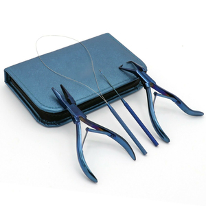 Stainless Steel Newest Titanium Blue Hair Extension Installation & Removal <b>Tool</b> Kit With Storage Pouch for Salon & Home Use - Product Image 1