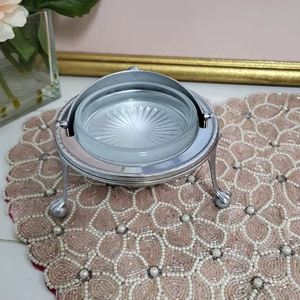 Antique Silverplate Roll Top Butter Dish w/ Glass Insert Ornate Scroll - Product Image 1
