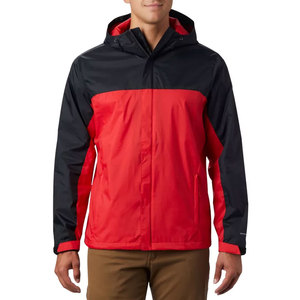 Mens <b>Red</b> and Black <b>Hooded</b> Windproof <b>Jacket</b> Casual Spring Outerwear Full Zip Color Block Regular Fit Lightweight Polyester Shell - Product Image 1
