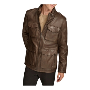 Avirex Men's Cow Skin Leather Eco-Friendly <b>Reversible</b> Breathable Bomber <b>Jacket</b> Waterproof Windproof Vintage Style Single Button - Product Image 4