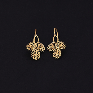 Tripple Flower Brass <b>Gold</b> Plated Trendy <b>Dangle</b> <b>Earrings</b> - Product Image 2