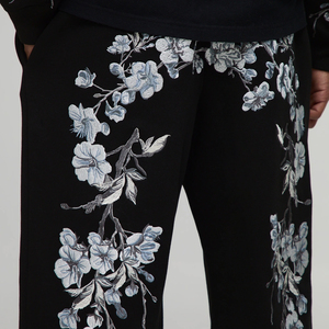 Black Baggy Fit Floral Embroidered Streetwear Jogger for Men's Drawstring Waist Comfortable Straight Fit Stylish Sweatpants - Product Image 3