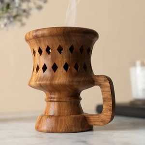 Brown Wooden Bakhoor Burner Elegant Bakhoor Burner Wood Aromatherapy <b>Diffuser</b> Incense Burner Catalytic Fragrance Incense Burner - Product Image 2
