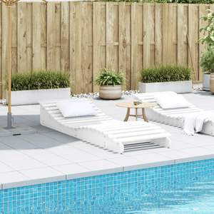 Chaise longue ergonomique en bois de pin massif blanc, dimensions 80,7x27,6x12,4 pouces - Product Image 3