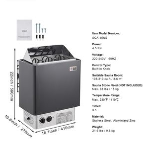 Stufa Elettrica per Sauna 4.5KW 220V con Controlli Integrati, Fornello per Bagno Turco con Timer 3h, Temperatura Regolabile, Soluzione 3-in-1 per Sauna - Product Image 3