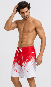 Shorts de bain décontractés pour hommes, séchage rapide, cordon de serrage à la taille, poches, imprimé coucher de soleil, tissu polyester, logo personnalisé, plage, surf - Product Image 4