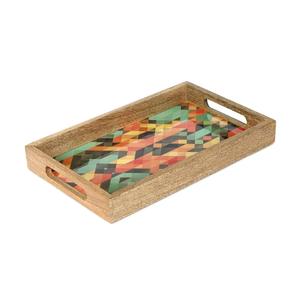 Bandeja de Servir de Madera de Mango con Estampado de Mosaico Geométrico Multicolor, Plato Decorativo Rectangular Artesanal al por Mayor para Pedidos al por Mayor - Product Image 3