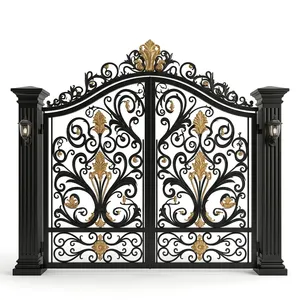 Portail Principal en Fer Forgé Orné, Porte d'Entrée Métallique Décorative de Luxe, Design Extérieur Élégant pour Villa et Maison - Product Image 1