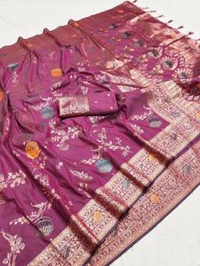 Sari en soie Banarasi Royal Heritage avec tissage Meenakari - Product Image 3