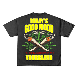 เสื้อยืดพิมพ์ลายเต็มตัวผู้ชายสีดำ Today's Good Mood แขนสั้น คอกลม ทรงปกติ พิมพ์ลายสกรีน ผ้าคอตตอนเจอร์ซีย์ สไตล์สตรีทแวร์ - Product Image 3