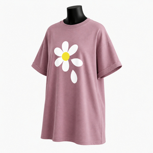 Women's Oversized <b>Pink</b> Crew Neck <b>Crop</b> <b>Top</b> Short Sleeve 100% Cotton Loose Fit Casual All Seasons Customized Logo Quick Dry - Product Image 3