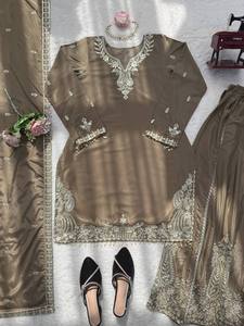 Conjunto de Sharara Salwar Kameez Bordado Marrón, Ropa Étnica para Mujer, Vestido con Dupatta para Bodas y Fiestas - Product Image 3