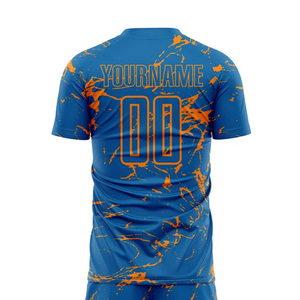 ชุดฟุตบอลพิมพ์ลายโลโก้ตามสั่งสำหรับผู้ชายและผู้หญิง ชุดเสื้อและกางเกงขาสั้นฟุตบอล ผ้าโพลีเอสเตอร์ 100% ระบายอากาศได้ดี - Product Image 5