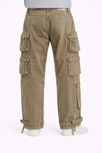กางเกงยีนส์คาร์โก้สไตล์วินเทจสีเขียวมะกอกสำหรับผู้ชาย – กางเกงเดนิมทรงหลวมแบบมีกระเป๋าหลายช่องสไตล์สตรีทแวร์พร้อมการตกแต่งแบบวอชเฟินิช - Product Image 2