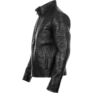Chaqueta de invierno para hombre de cuero de cocodrilo auténtico de alta calidad con forro de seda - Product Image 2