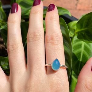 Handmade Ocean Blue Chalcedony <b>Ring</b> 925 Sterling Silver Teardrop AUS Size Gemstone Jewelry Women Gift Wholesale - Product Image 5
